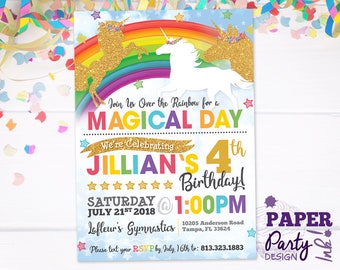 Unicorn Invitation 5 x 7 Digital, Unicorn Birthday Party Invitation, Unicorn Rainbows Printable 5 x 7 Invitation, Unicorn and Rainbow Party