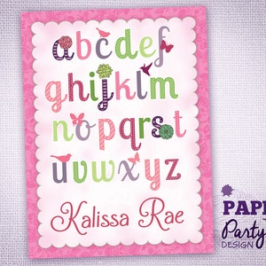 Nursery ABC Poster, 18&quot; x 24&quot; Personalized Girl ABC Poster, Printable Alphabet Nursery Poster, Girl Nursery Wall Art, ABC Nursery Wall Art