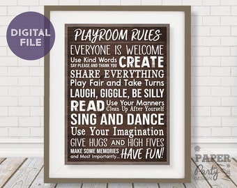 18" x 24" Playroom Rules Digitales Poster, Playroom Rules Poster, Playroom Rules Poster Instant Download, Rustikal styled Playroom Rules Sign