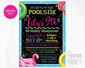 Digital Glow Birthday Party Invitation, Glow Pool Party Invite, Pool Party Digital Invitation, Glow Party, Glow Party Birthday Sleepover