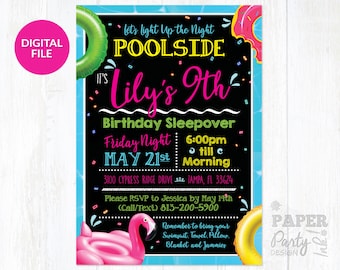 Digitale Glow Birthday Party Einladung, Glow Pool Party Einladung, Pool Party Digitale Einladung, Glow Party, Glow Party Geburtstag Sleepover