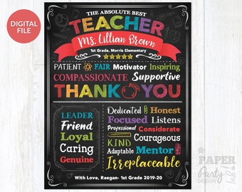 Lehrer Wertschätzung Personalisiertes Geschenk, Chalkboard Lehrer Druckbares 11" x 14", Bunte Lehrer Wandkunst, Lehrer Danke Druckbares Zeichen