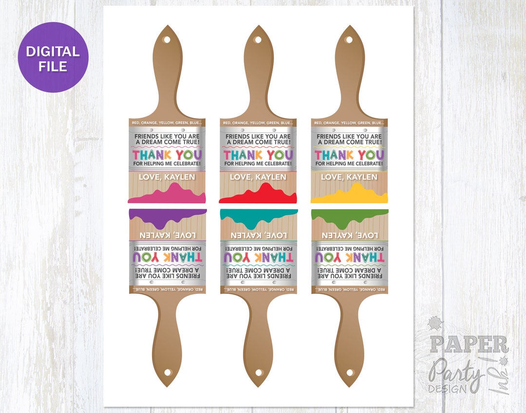 Printable Art Party Favor Tags, Paint Birthday Thank You Sign and Tags, Paint Party Paintbrush ...