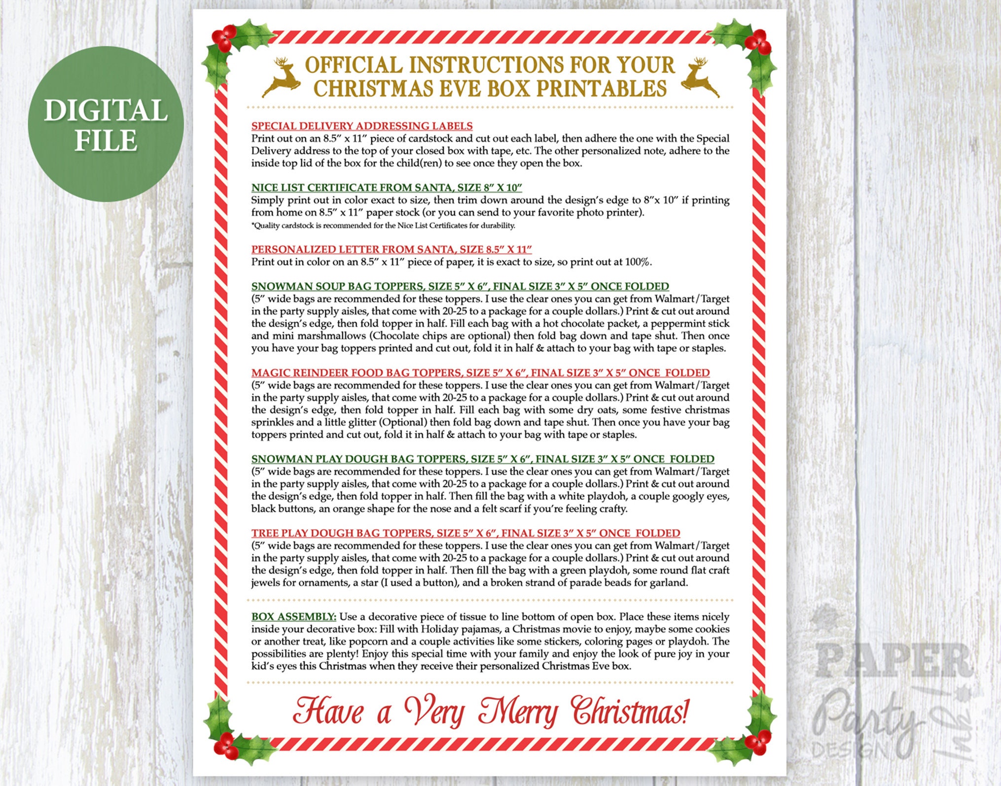 personalized christmas eve box printable kit, digital christmas
