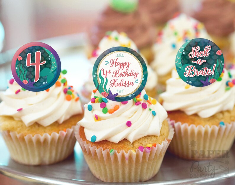 Mermaid Birthday Cupcake Toppers Mermaid Cupcake Topper Etsy