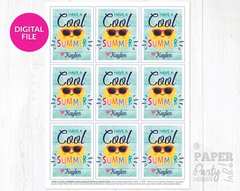 Digital Have a Cool Summer Tags, Summer Favor Tags for School, Personalized Cool Summer Tag Printables, End of School Year Party, Summer Tag