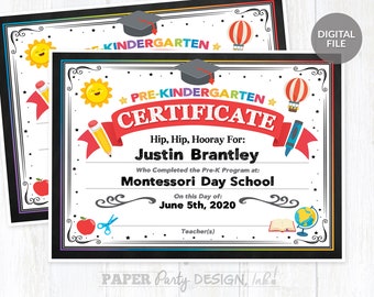 3 Pack Printable PreK Graduation Certificates, Pre-K Certificate 3 Pack, Preschool Diploma, Personalized Preschool Certificates Set of 3