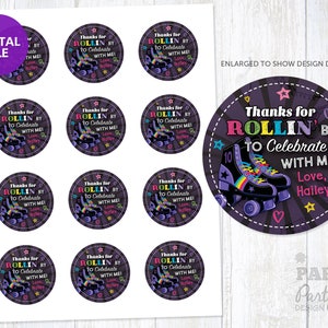 Printable Roller Skate Party Thank You Tags, 2" Skate Party Favor Tags ...