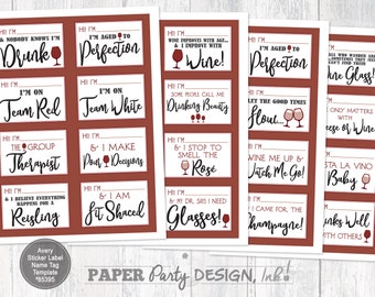 Wine Party Name Tag Set, Wine Party Name Tags, Wine Name Tag Set of 32, Wine Name Tags Digital File, Wine Party Printable, Funny Wine Party