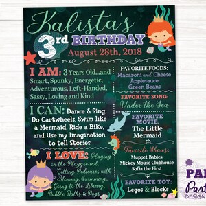 Mermaid Birthday Digital Sign, Mermaid Birthday Stats Poster, Mermaid Birthday Digital 11 x 14, Mermaid Personalized Birthday Poster