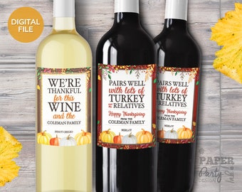 Wine Label Printable, Thanksgiving Wine Labels Set, Printable Thanksgiving Wine Labels Set of 2, Personalized Wine Label, Hostess Wine Gifts