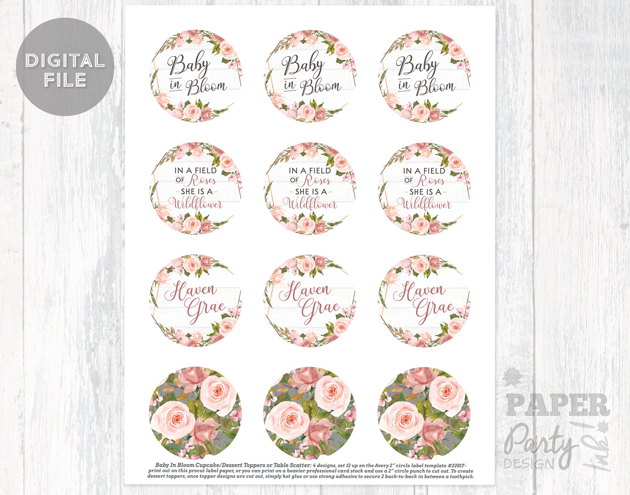 Baby in Bloom Shower Toppers Baby in Bloom Cupcake Toppers Etsy