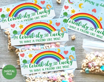 Printable St. Patrick's Day Cereal-sly So Lucky Bag Topper, St. Patrick's Day Cereal Bag Toppers, Printable St. Patrick's Day Favor Toppers