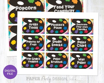 Printable Art Party Food Labels, Paint Party Decorative Food Cards Set, Paint Party Printable Food Labels, Art Party Foods, Artist Birthday