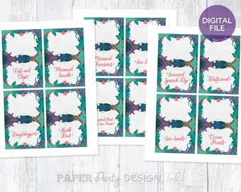 Mermaid Birthday Food Table Tent Set of 12, Mermaid Party Printable Food Tents, Mermaid Party Food Tents, Digital Mermaid Party Food Labels