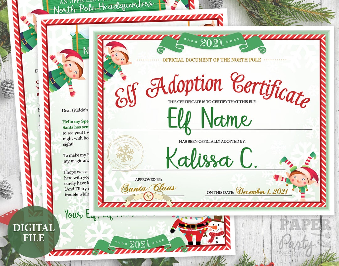Printable Personalized Christmas Elf Letter and Adoption Certificate Set, Digital Elf Letter Set ...
