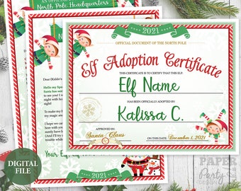 Personalisiertes Weihnachts-Elfenbrief- und Adoptionsurkunden-Set, digitales Elfenbrief-Set, Elfenbriefe & Adoptionsurkunde