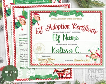 Printable Personalized Christmas Elf Letter and Adoption Certificate Set, Digital Elf Letter Set, Elf Letters & Adoption Certificate