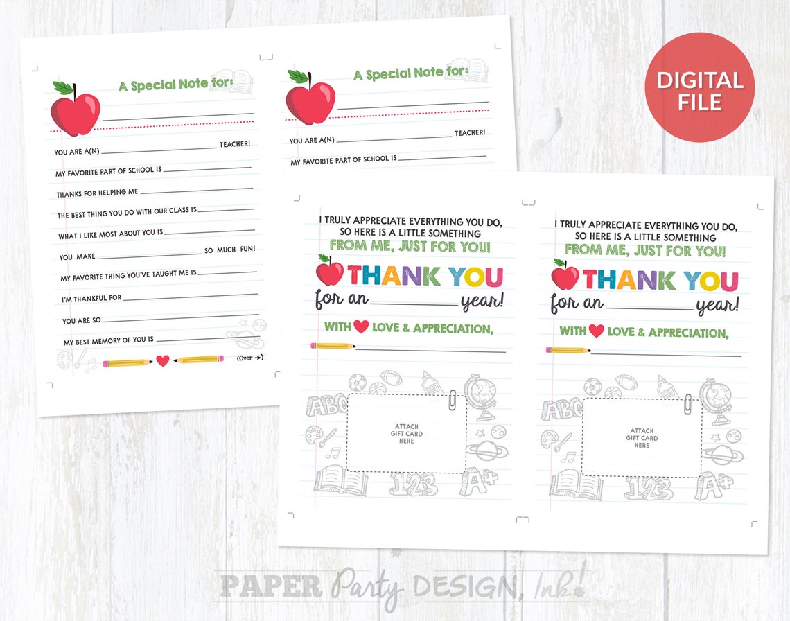 Instant Download Teacher Appreciation Thank You Note Teacher Etsy Canada