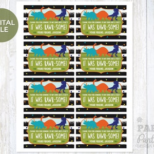 Dinosaur Birthday Favor Tags, Dinosaur Birthday Party Printable Thank You Tags, Dinosaur 5&quot; x 7&quot; Digital Favor Tags, Dinosaur Birthday Favor