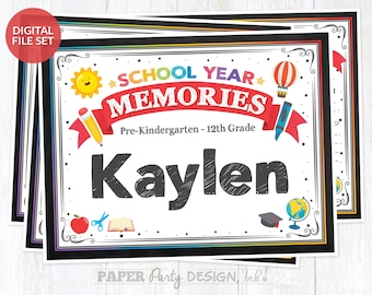 Nur Deckblatt und Fragebogen-Blätter - Personalisierte Schul Memory Box Printables, DIY Schul Kit, Schule Memory Box Printable Cover