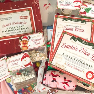 Personalized Christmas Eve Box Printable Kit, Digital Christmas Eve Box DIY Filler Kit, Printable Santa Letter & Nice List Certificate