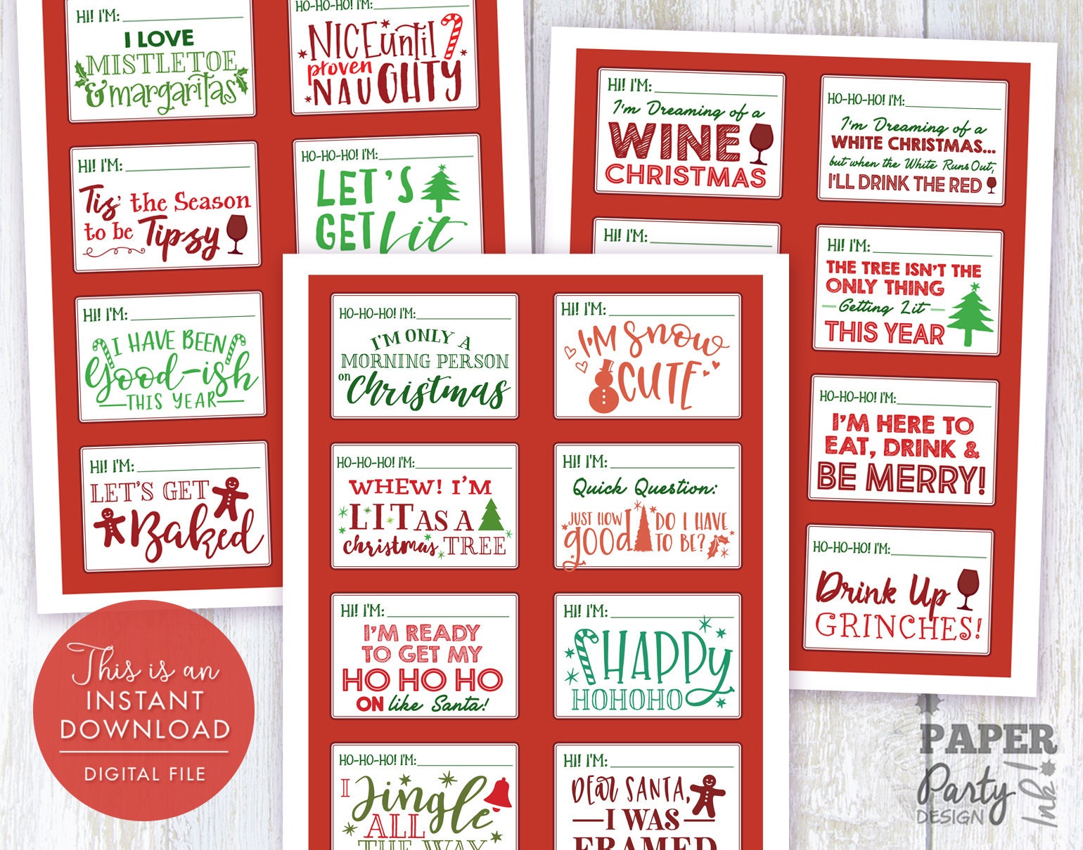 Christmas Party Name Tag Set, Christmas Name Tags, Christmas Name Tag Set  of 24, Christmas Name Tags Digital File, Christmas Party Printable 