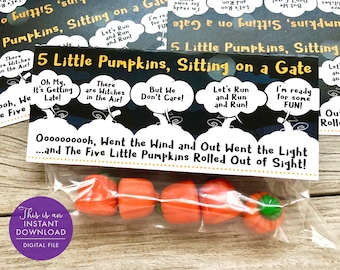 Halloween Bag Topper, druckbare Halloween Tasche Topper, 5 kleine Kürbisse Favor Bag Topper, kleine Kürbisse Halloween Treat Bag Toppers druckbare, sofort Download