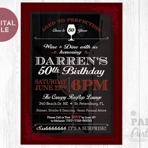 Wine Birthday Invitation, Aged to Perfection Birthday Invitation, Wine Party 5&quot; x 7&quot; Digital Invitation, Wine Party Invite, Wine Birthday