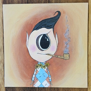 Young Papa, Mr. Cyclops - The Cyclops Family - Original Illustration on Canvas Paper, Whimsical Art, Monster Art