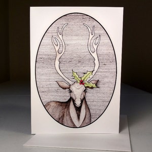 Happy Holly Deer, Holiday Card, Christmas Card, Blank Greeting Card, Illustrated Card, Stationery, Art Card, Note Card, Blank Inside