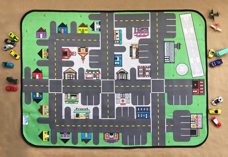 Road Map Kids Car Mat Kids Activity Mat Floor Game Matchbox Etsy