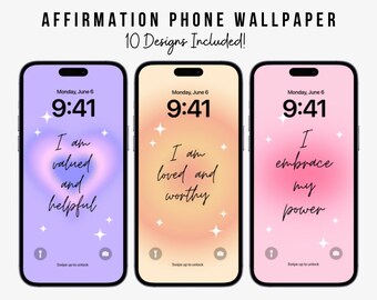 iPhone Wallpaper, Affirmation Motivational Quote, Phone Background Digital Download, Aura Background, Set of 10