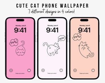 iPhone Wallpapers, Kawaii Cat, Boho Colors, Background Lockscreen, Meow Cat Words, Pink Coral Blue, 7 in 1