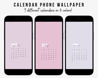 iPhone Calendar Wallpaper, Pink, Blue Colored, Digital Calendar, Elegant Style, Aesthetic Phone Background, Boho 2024, 9 in 1