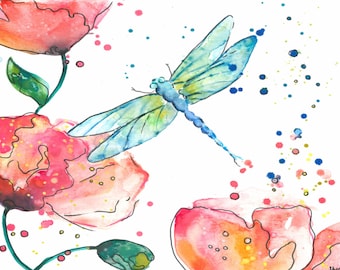 Dragonfly Watercolor - Painted Print