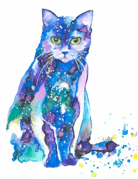 Galaxy Cat Painted Print | Etsy