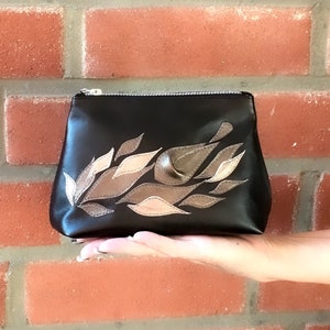 Leather Wedding bag, Make Up Bag for women, Custom Leather Toiletry Bag with flowers