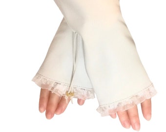 Long Leather White Gloves Fingerless, Chic Bride Wedding Gloves, Bridal gloves