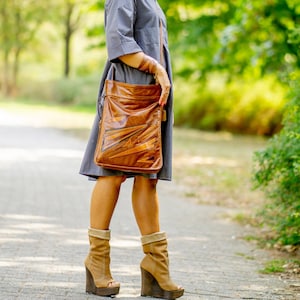Leather Tote bag, Large everyday handbag with geometry pattern, Laptop bag Nappa leather