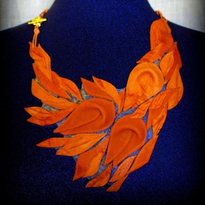 Leather Bib Necklace with Flowers and Leaves, Statement necklace Bohemian jewelry