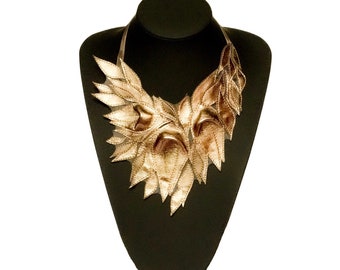 Золотое кожаное ожерелье-нагрудник, длинное модное колье, украшения в стиле бохо