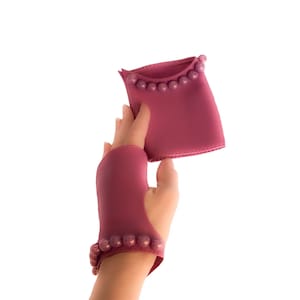 Leather Fingerless Gloves with Pearl Beads: Handmade Italian Leather