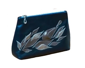 Leather Make up organizer, Cosmetic Travel pouch for Women, Leather storage bag, Floral leather bag