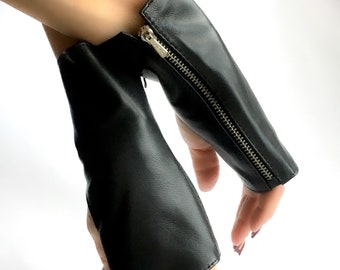 Leather gloves fingerless Arm warmers Short gloves for Women or Men