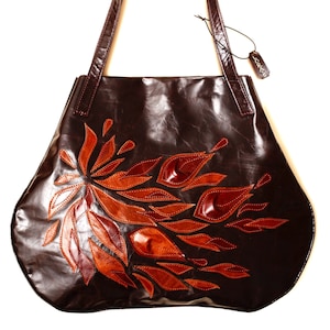 Oversize leather bag with flowers, High quality Italian leather, One of a kind Bag, Women&#39;s gift