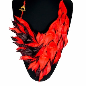 Handmade Italian Leather Statement Necklace: Red & Black Floral