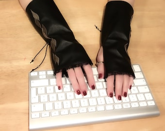 Long extravagant fingerless gloves, High quality leather, Wife gift