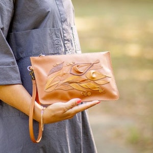 Leather Evening Clutch: Handmade Italian Leather Floral Purse