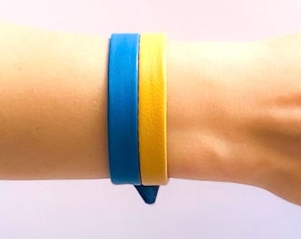 Stand with Ukraine, Ukrainian flag leather bracelet, Ukraine support bracelet Unisex, Genuine leather